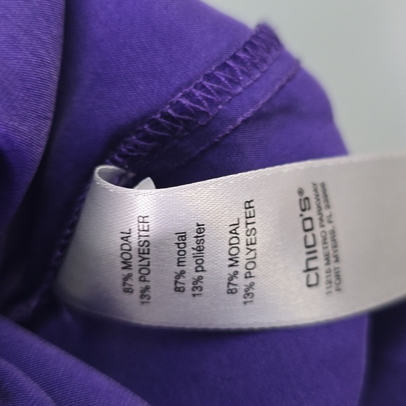 CHICOs Purple Button-Up Shirt with Tab Sleeves, Size 0 (S) - Picture 4 of 4
